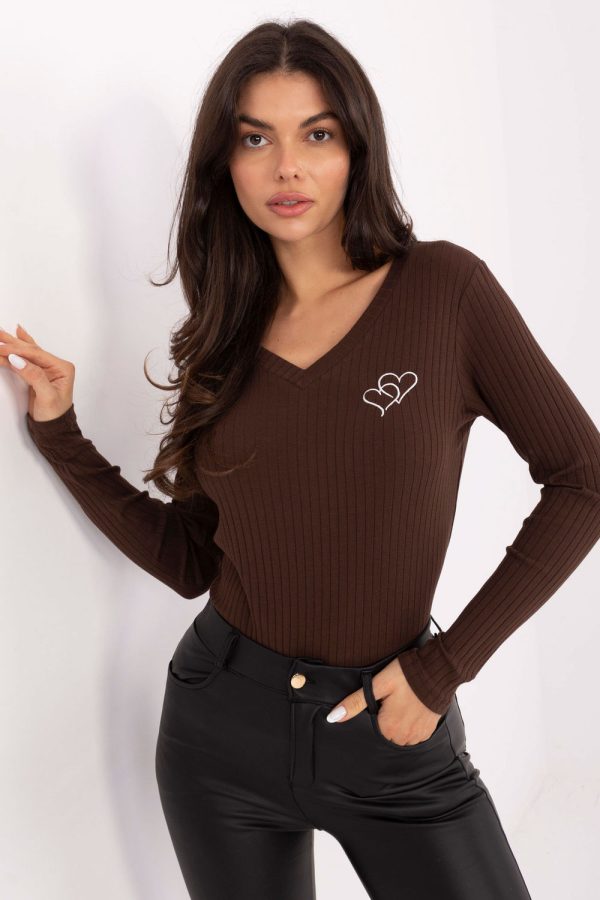 Brown Blouse in Women`s Blouses, Tunics with Cotton and Spandex