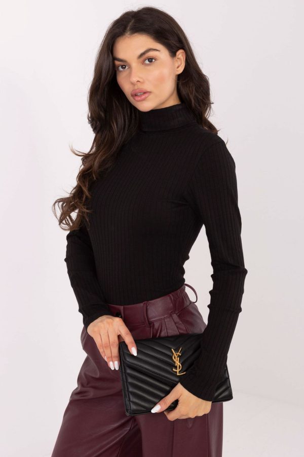 Black Turtleneck in Sweaters, Pullovers, Jumpers, Turtlenecks, Boleros, Shrugs with Cotton and Spandex