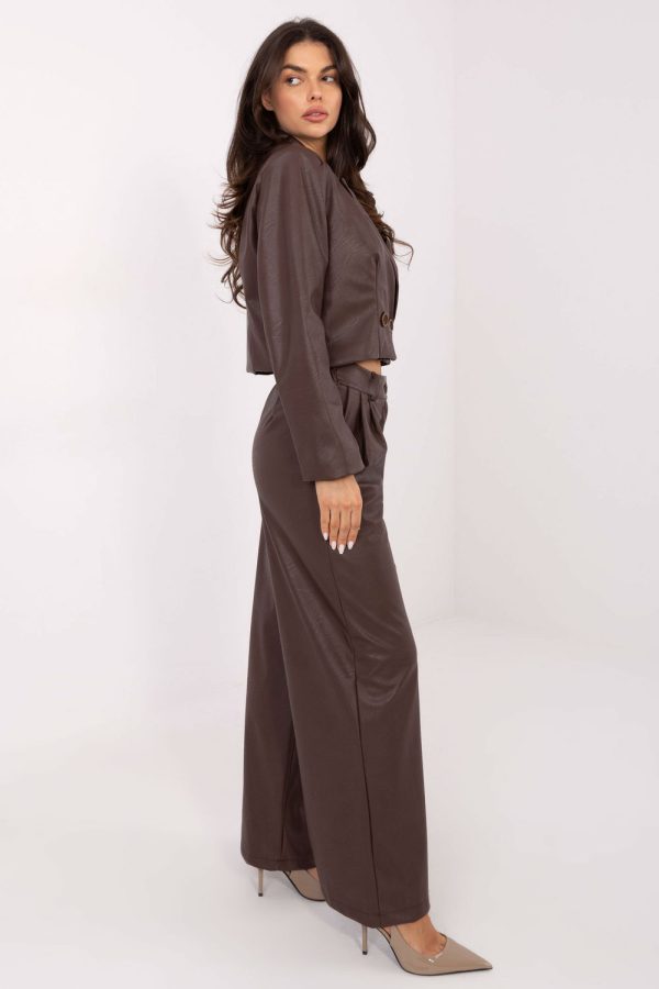 Brown Women Trousers in Pants, Trousers, Shorts with Polyurethane and Polyester