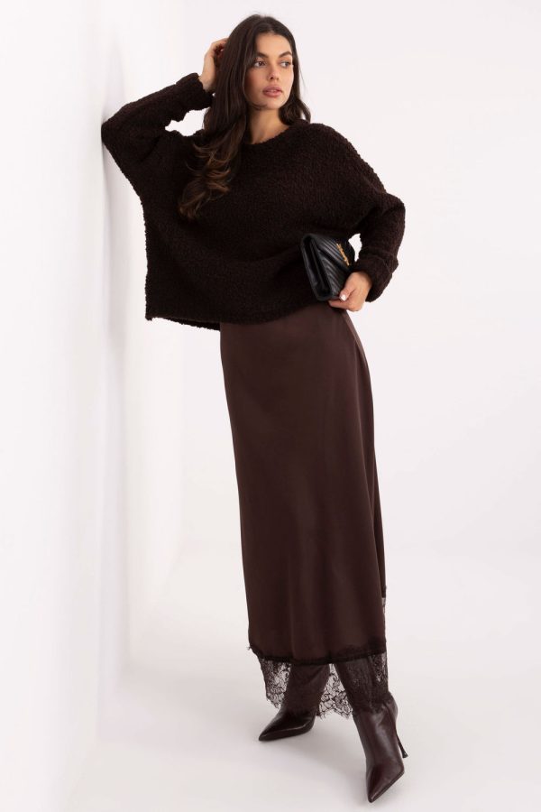 Brown Long Skirt in Skirts with Polyurethane and Polyester