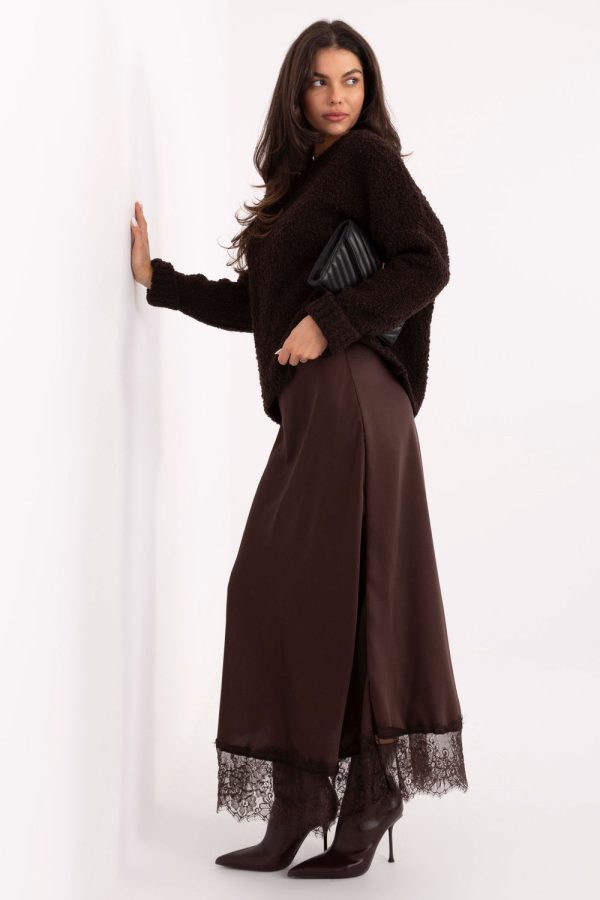 Brown Long Skirt in Skirts with Polyurethane and Polyester
