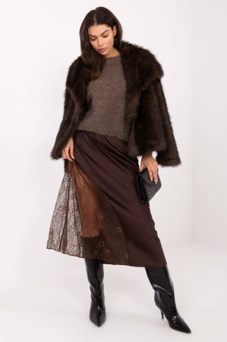 1102150 Brown Lace Skirt in Skirts with Spandex and Polyester