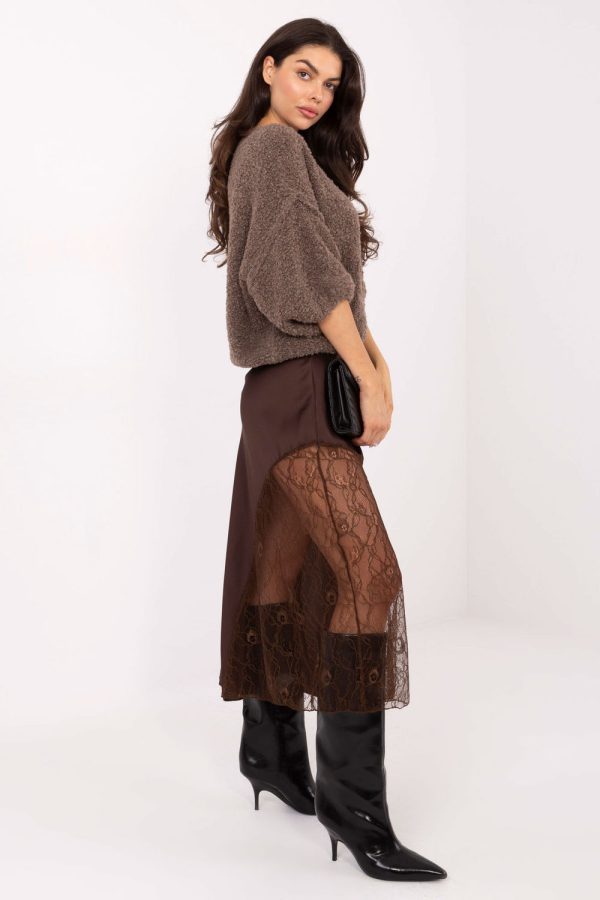 Brown Lace Skirt in Skirts with Spandex and Polyester
