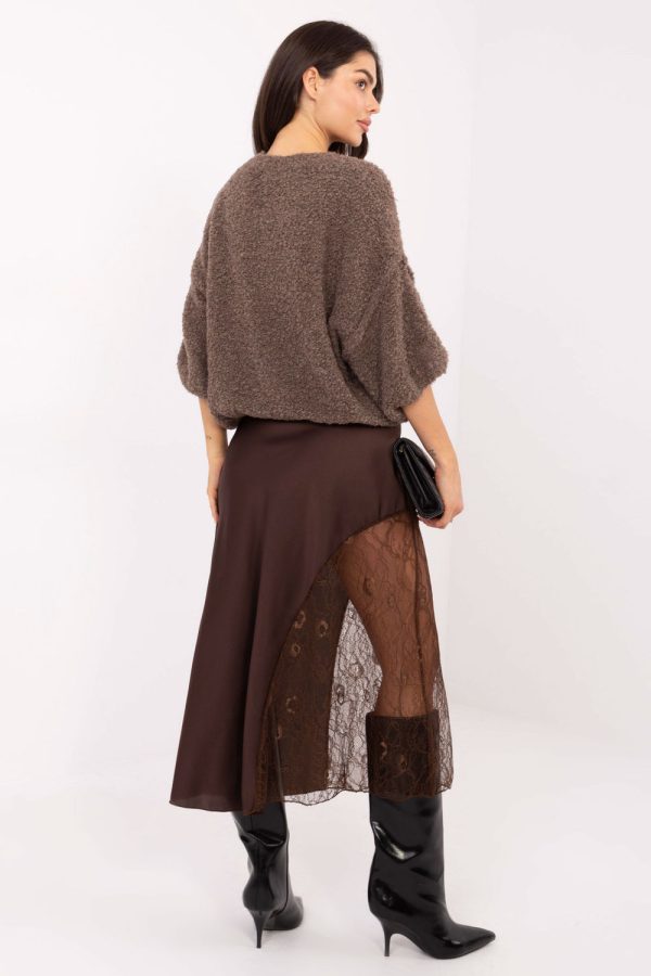 Brown Lace Skirt in Skirts with Spandex and Polyester