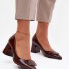 Brown Block Heel Pumps in High Heel Pumps with Fabric, Footbed, Upper Height and Heel Height
