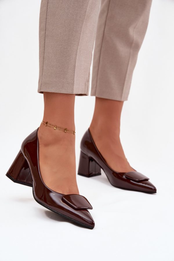 Brown Block Heel Pumps in High Heel Pumps with Fabric, Footbed, Upper Height and Heel Height