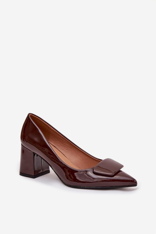 Brown Block Heel Pumps in High Heel Pumps with Fabric, Footbed, Upper Height and Heel Height
