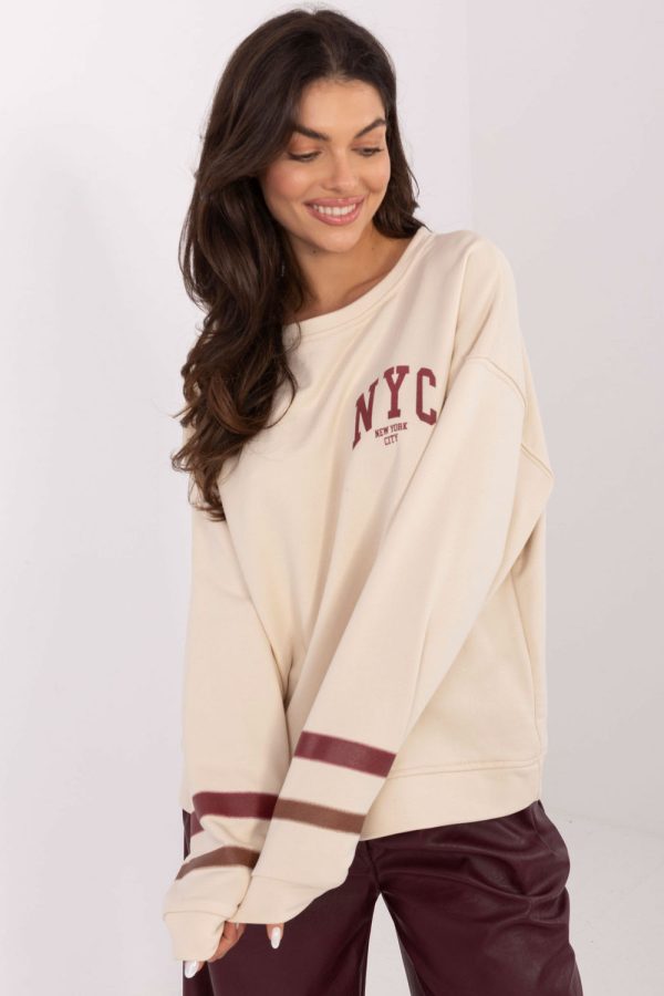 Beige Sweatshirt in Sweatshirts For Women with Cotton and Polyester