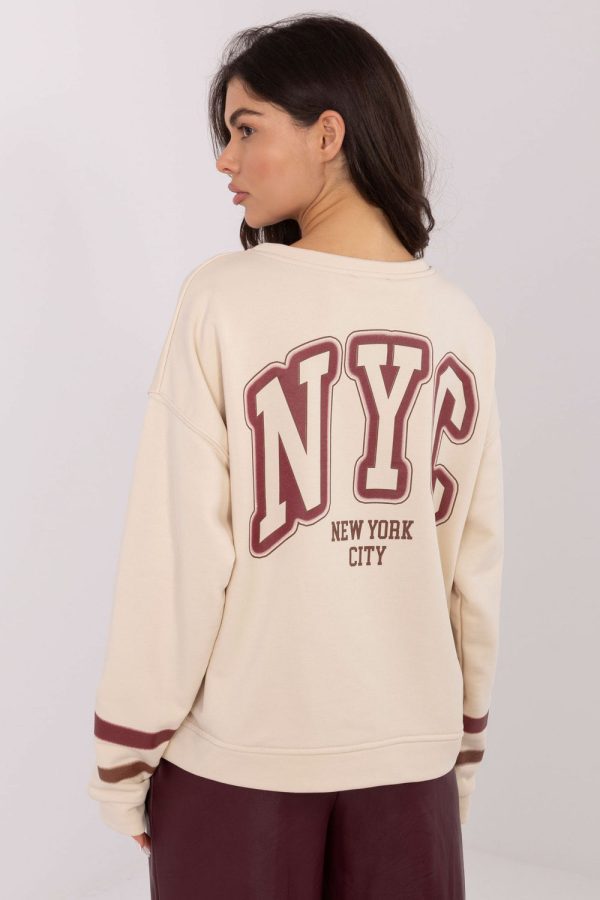 Beige Sweatshirt in Sweatshirts For Women with Cotton and Polyester