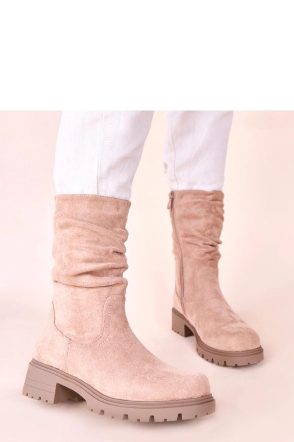 Beige Boots..Fabric, Footbed, Upper Height and Heel Height