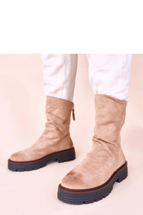 Beige Boots.Fabric, Footbed, Upper Height and Heel Height