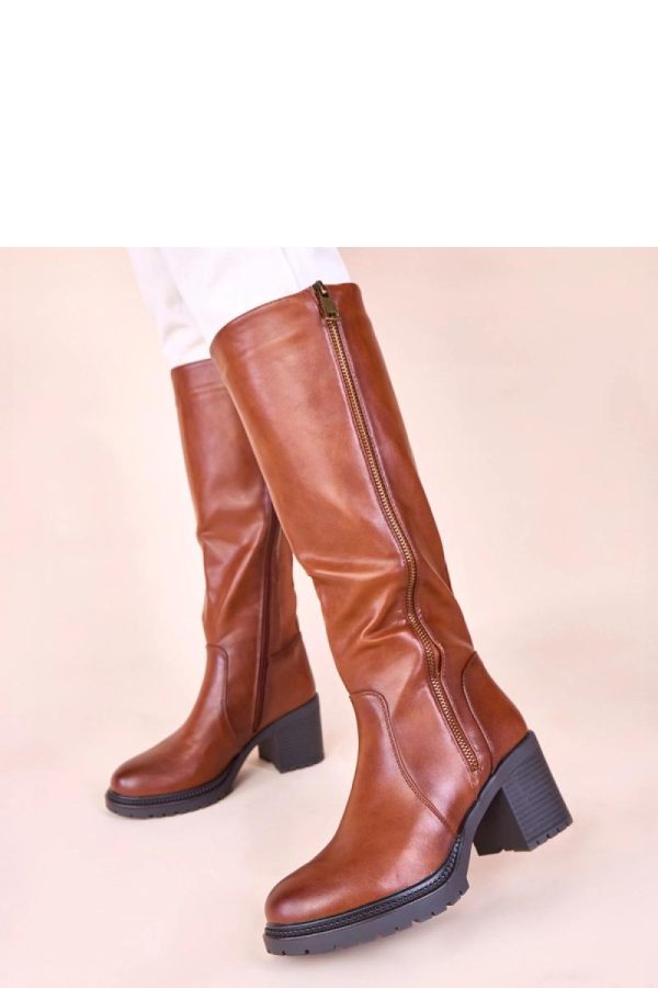 Brown Heel Boots...Fabric, Footbed, Upper Height and Heel Height