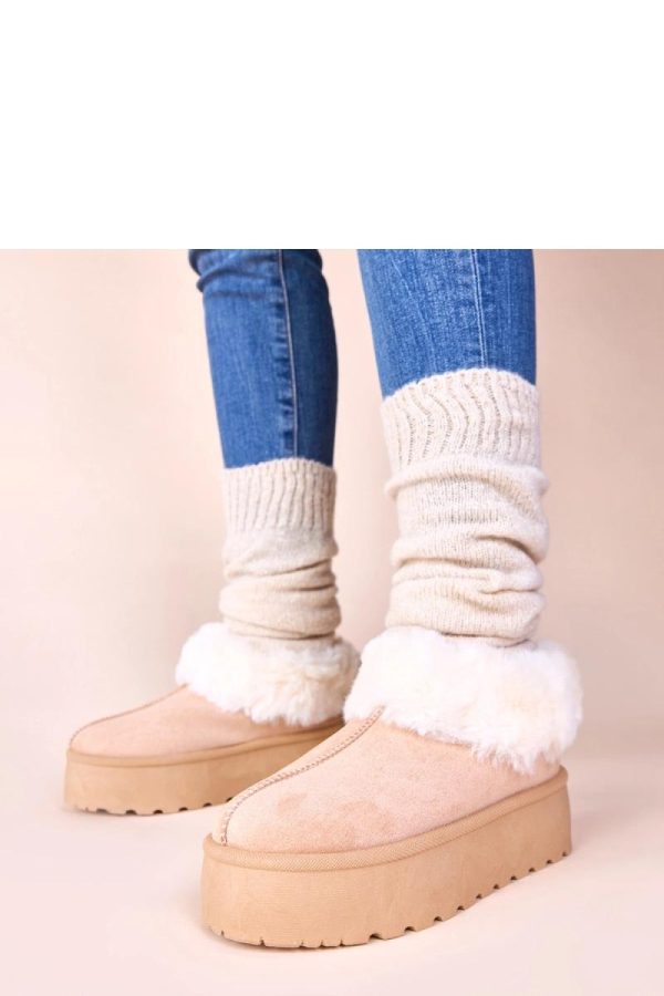Beige Snow Boots in Women`s Ankle Boots & Booties with Fabric, Footbed and Platform Height