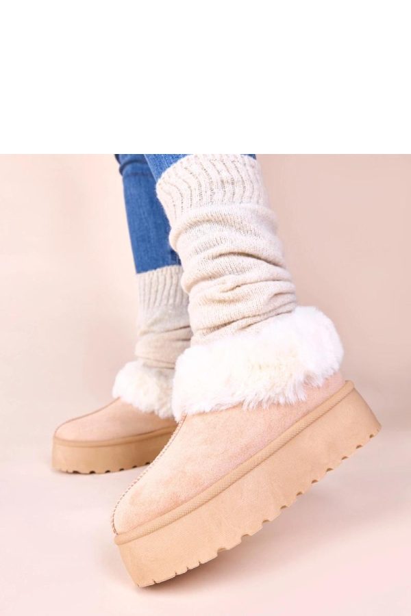 Beige Snow Boots in Women`s Ankle Boots & Booties with Fabric, Footbed and Platform Height