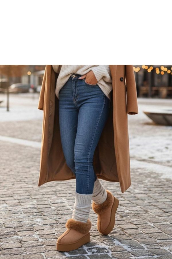 Brown Snow Boots in Women`s Ankle Boots & Booties with Fabric, Footbed and Platform Height