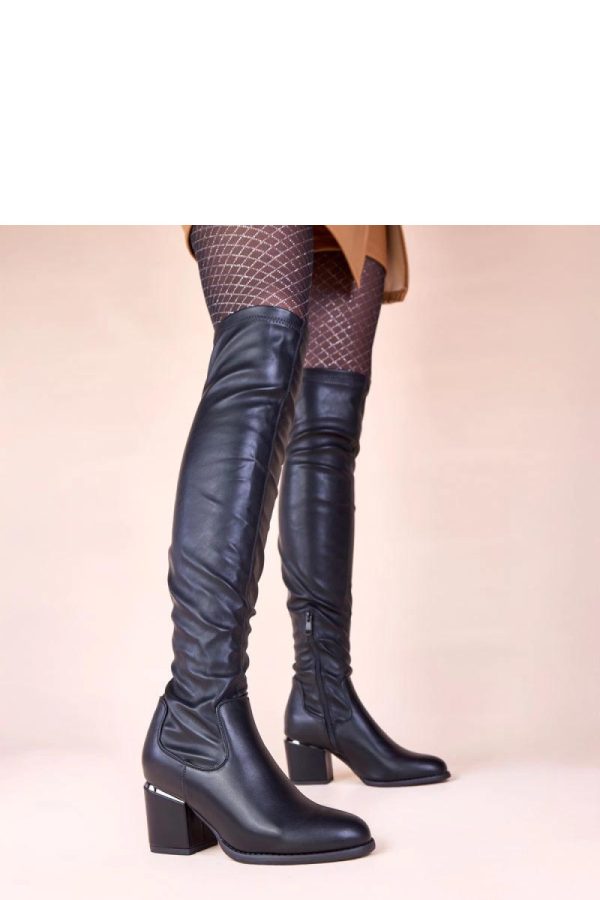 Black Heel Boots in Over The Knee High Boots, Thigh High Boots with Fabric, Footbed, Upper Height and Heel Height