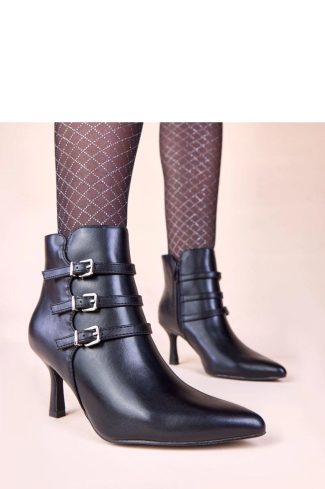 1102577 Black Heel Boots in Women`s Ankle Boots & Booties with Fabric, Footbed, Upper Height and Heel Height