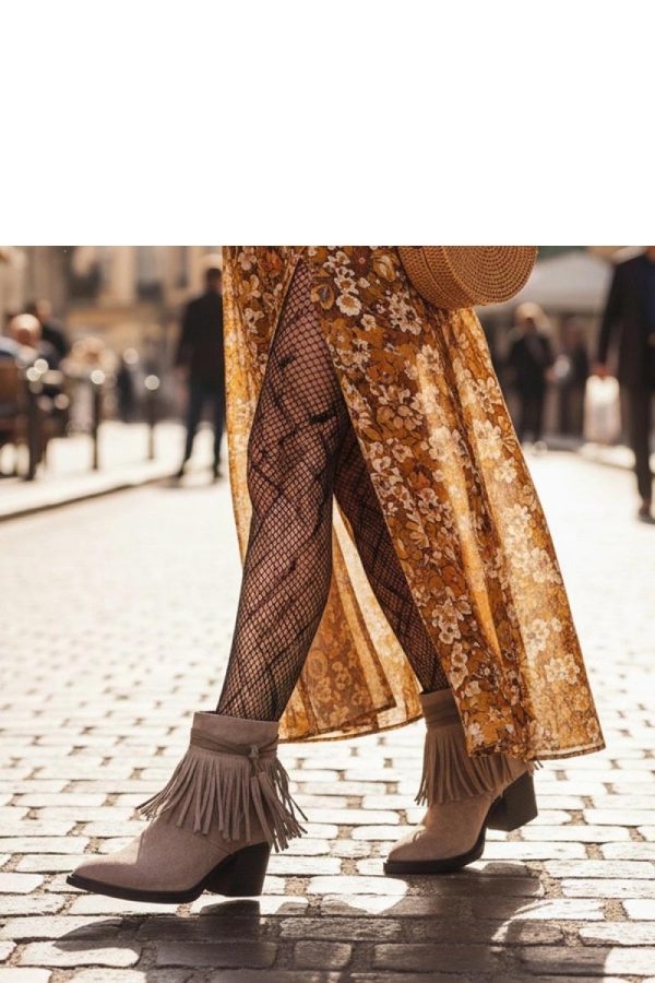Beige Heel Boots..Fabric, Footbed, Upper Height and Heel Height