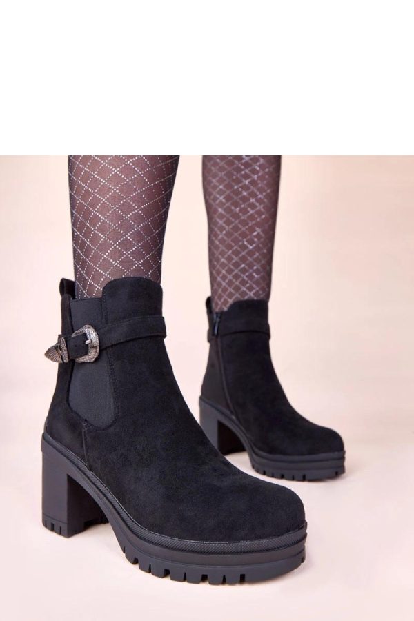 Black Heel Boots in Women`s Ankle Boots & Booties with Fabric, Footbed, Upper Height and Heel Height