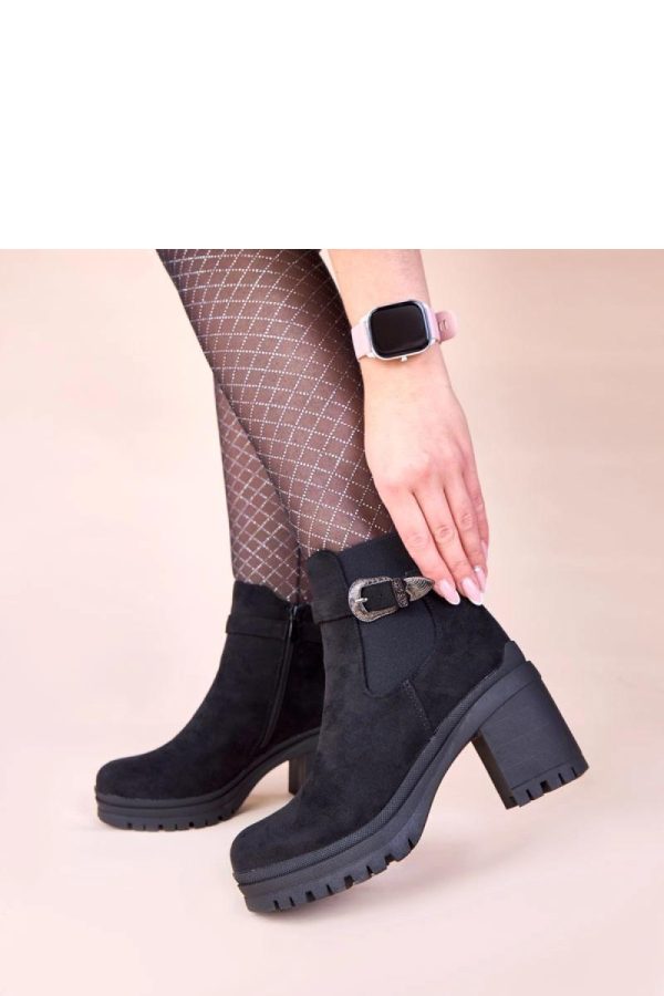 Black Heel Boots in Women`s Ankle Boots & Booties with Fabric, Footbed, Upper Height and Heel Height