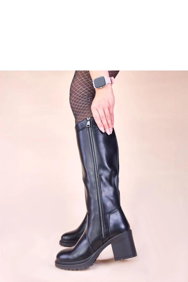 Black Heel Boots..Fabric, Footbed, Upper Height and Heel Height