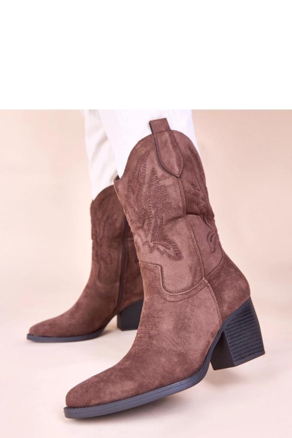Brown Heel Boots in Women`s Ankle Boots & Booties with Fabric, Footbed, Upper Height and Heel Height