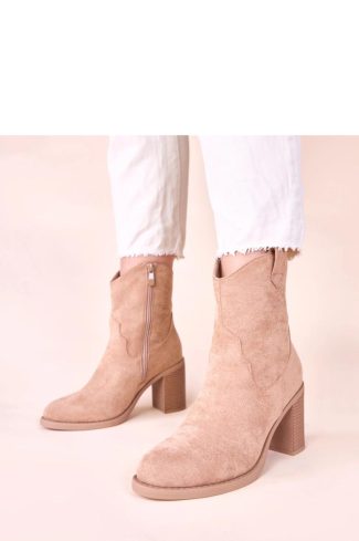 Beige Heel Boots.Fabric, Footbed, Upper Height and Heel Height