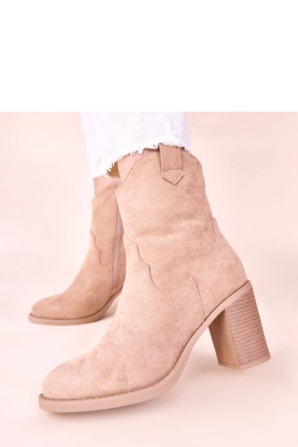 Beige Heel Boots in Women`s Ankle Boots & Booties with Fabric, Footbed, Upper Height and Heel Height