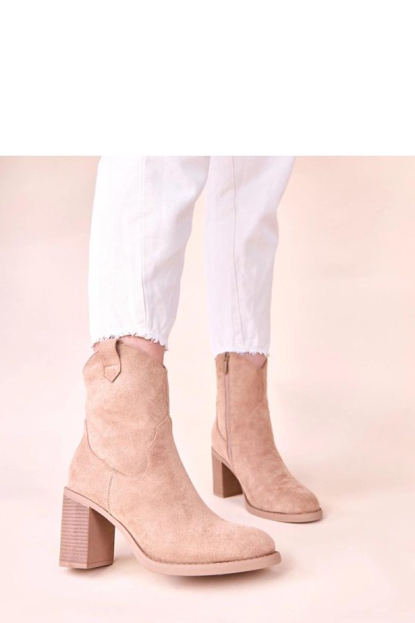 Beige Heel Boots in Women`s Ankle Boots & Booties with Fabric, Footbed, Upper Height and Heel Height
