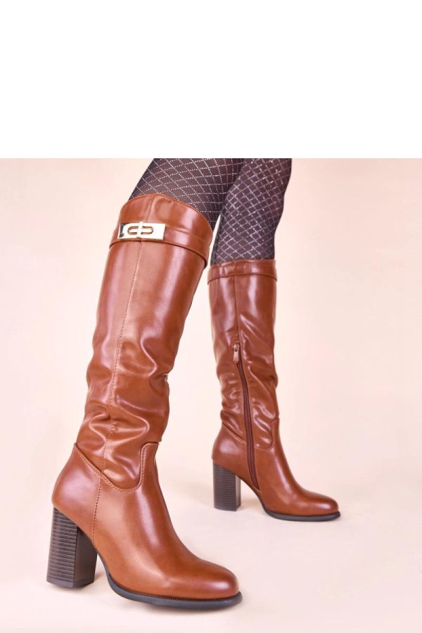 Brown Heel Boots..Fabric, Footbed, Upper Height and Heel Height