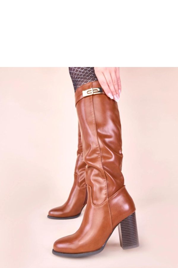 Brown Heel Boots..Fabric, Footbed, Upper Height and Heel Height