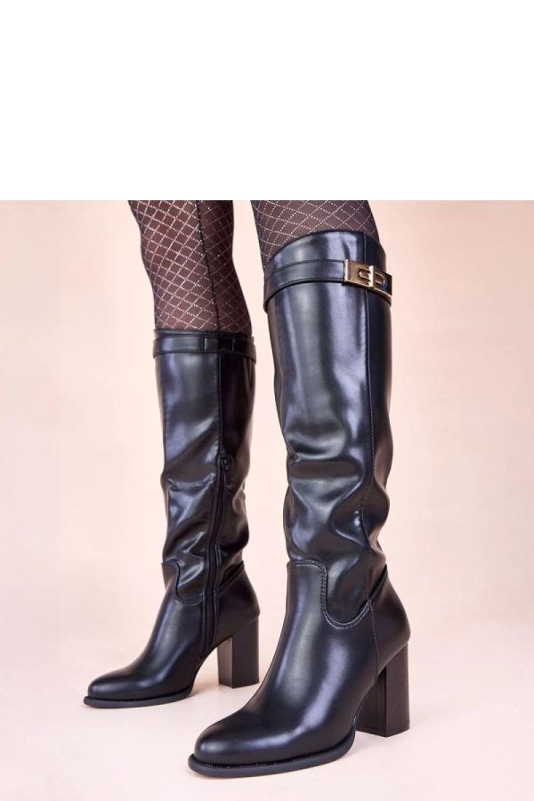 Black Heel Boots in Over The Knee High Boots, Thigh High Boots with Fabric, Footbed, Upper Height and Heel Height