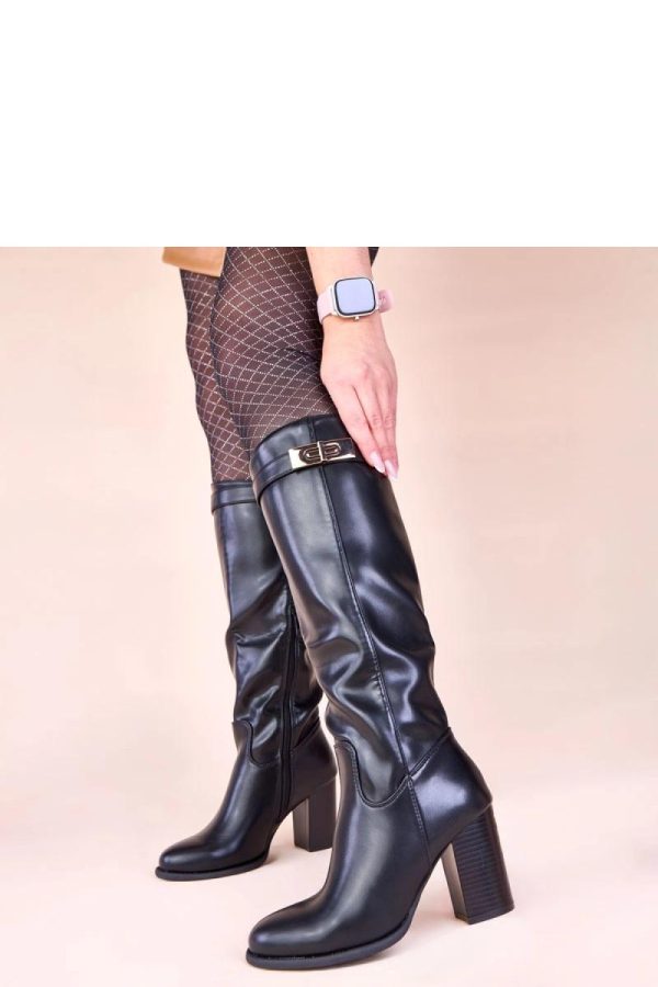 Black Heel Boots in Over The Knee High Boots, Thigh High Boots with Fabric, Footbed, Upper Height and Heel Height