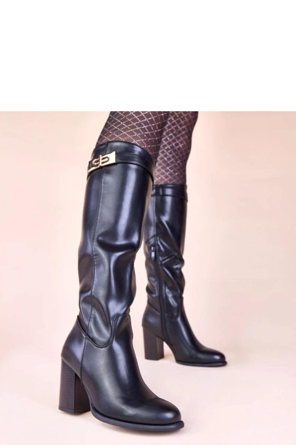 Black Heel Boots in Over The Knee High Boots, Thigh High Boots with Fabric, Footbed, Upper Height and Heel Height