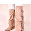 Beige Heel Boots in Over The Knee High Boots, Thigh High Boots with Fabric, Footbed, Upper Height and Heel Height