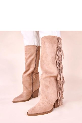 Beige Heel Boots...Fabric, Footbed, Upper Height and Heel Height