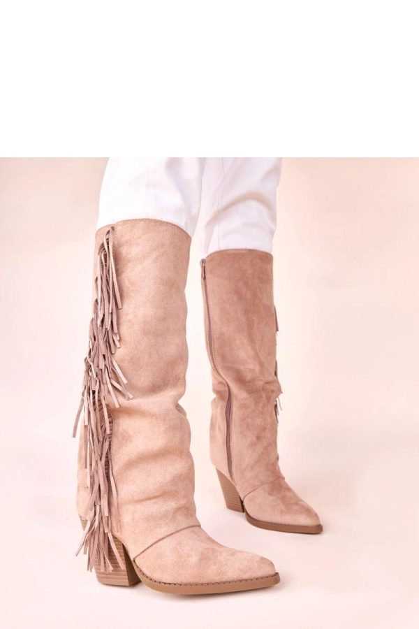 Beige Heel Boots in Over The Knee High Boots, Thigh High Boots with Fabric, Footbed, Upper Height and Heel Height