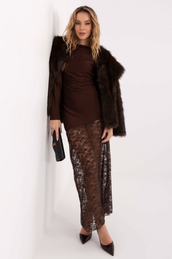 Brown Long Dress in Evening Dresses with Spandex and Polyester