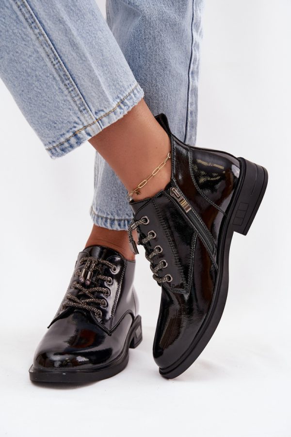 Black Boots in Women`s Ankle Boots & Booties with Fabric, Footbed, Upper Height and Heel Height