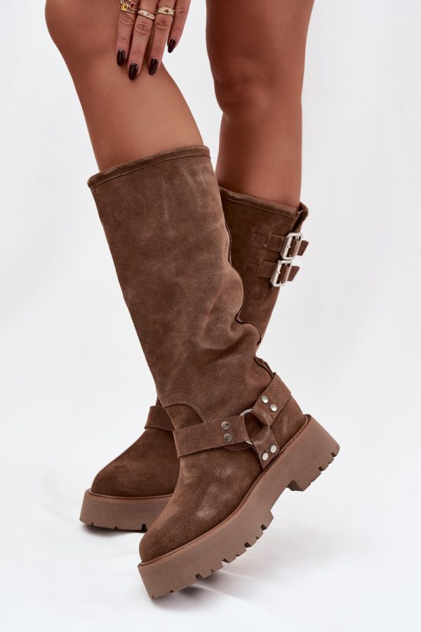 Beige Thigh-Hight Boots in Over The Knee High Boots, Thigh High Boots with Fabric, Warmers, Footbed, Upper Height and Platform Height