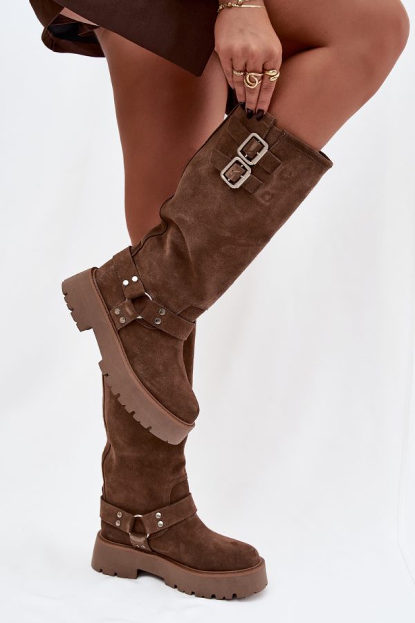 Beige Thigh-Hight Boots in Over The Knee High Boots, Thigh High Boots with Fabric, Warmers, Footbed, Upper Height and Platform Height