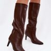 Brown Heel Boots in Over The Knee High Boots, Thigh High Boots with Fabric, Footbed, Upper Height and Heel Height