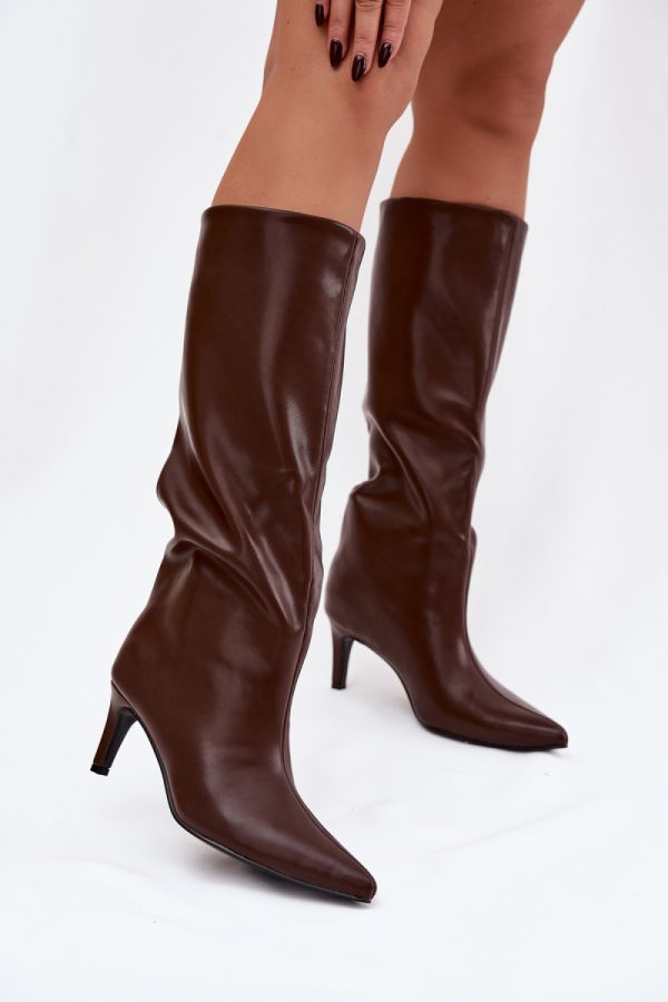 Brown Heel Boots in Over The Knee High Boots, Thigh High Boots with Fabric, Footbed, Upper Height and Heel Height