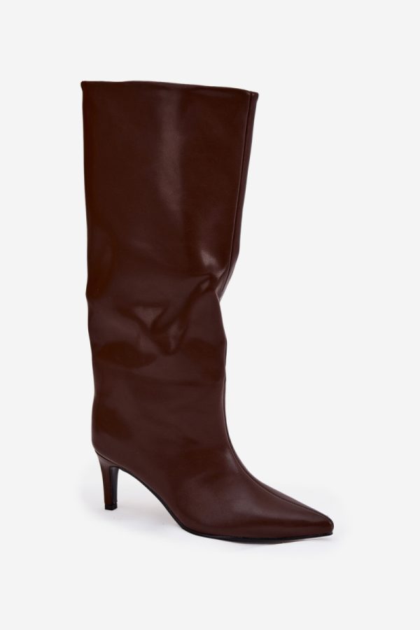 Brown Heel Boots in Over The Knee High Boots, Thigh High Boots with Fabric, Footbed, Upper Height and Heel Height