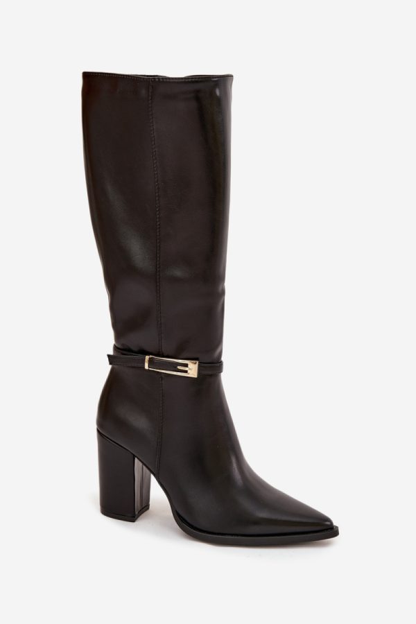 Black Heel Boots in Over The Knee High Boots, Thigh High Boots with Fabric, Warmers, Footbed, Upper Height and Heel Height