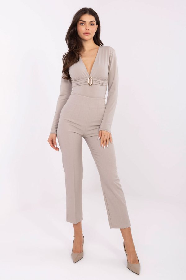 Beige Women Trousers in Pants, Trousers, Shorts with Spandex and Polyester