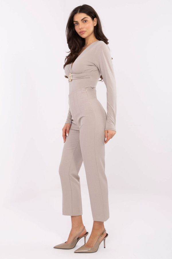 Beige Women Trousers in Pants, Trousers, Shorts with Spandex and Polyester