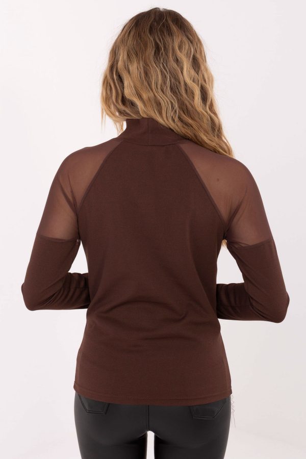 Brown Blouse in Women`s Blouses, Tunics with Spandex, Polyester and Viscose