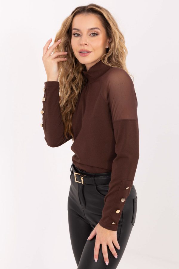 Brown Blouse in Women`s Blouses, Tunics with Spandex, Polyester and Viscose