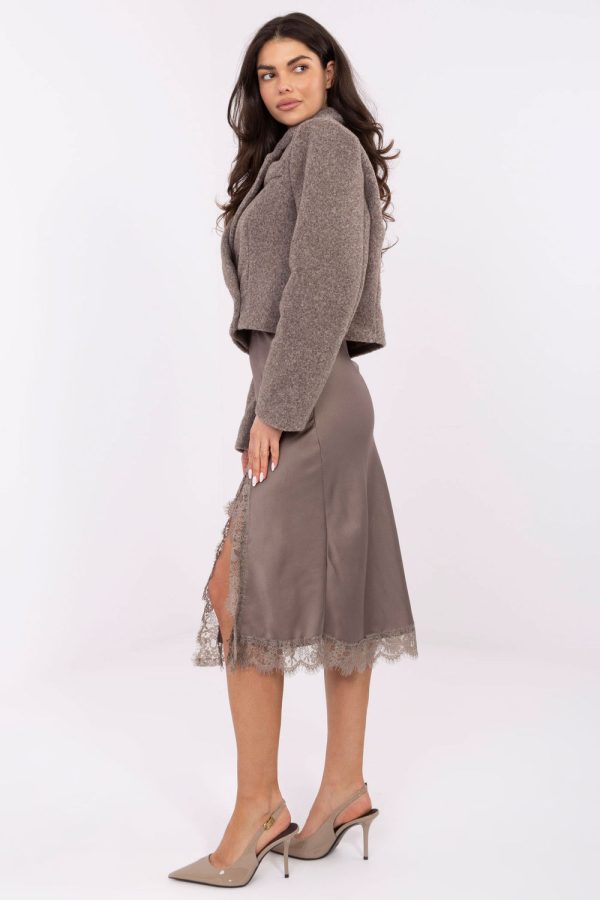 Beige Coat in Women`s Coats, Jackets with Spandex and Polyester